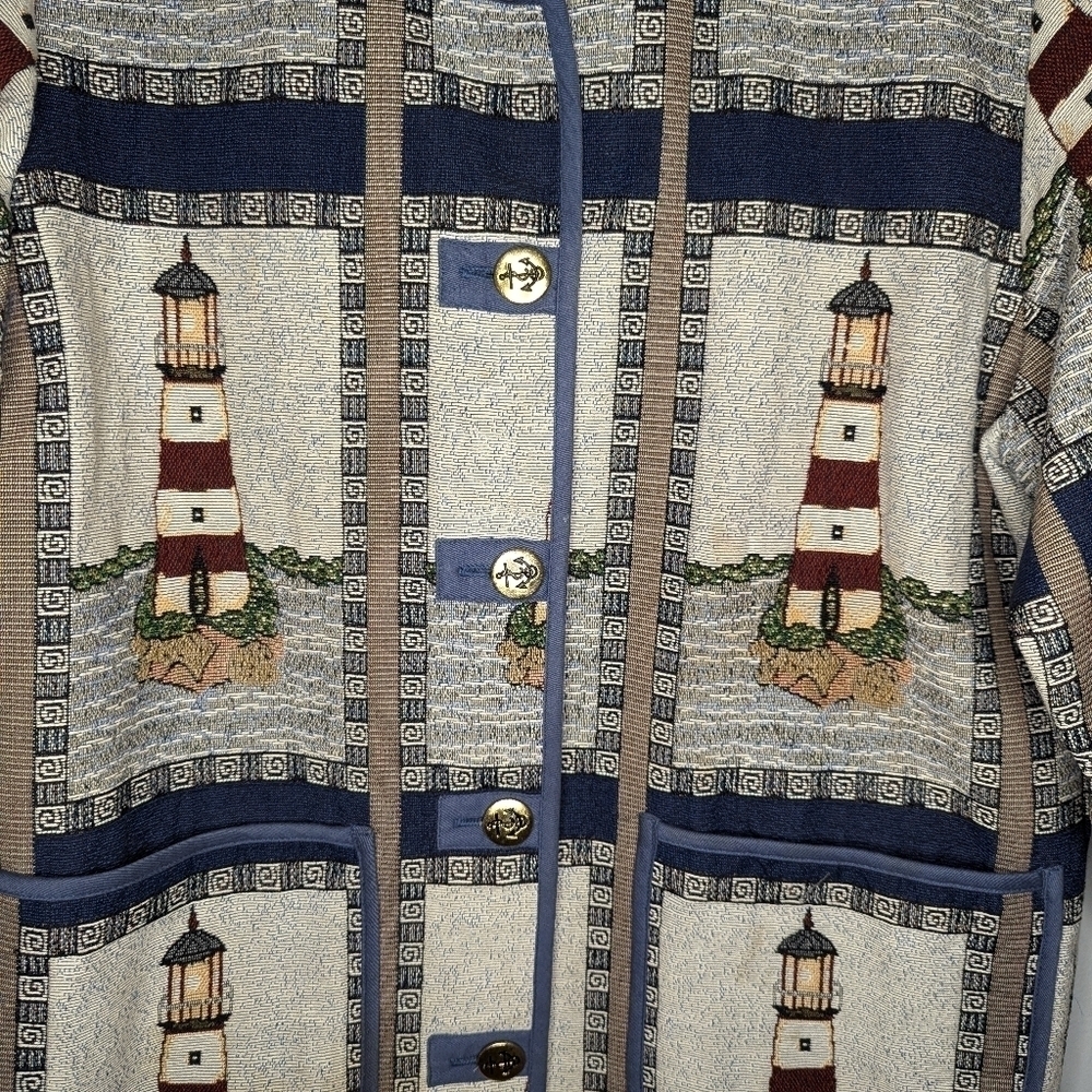 Vintage Blair Lighthouse Coastal Grandmacore jacket coat size woman's small - Picture 7 of 9